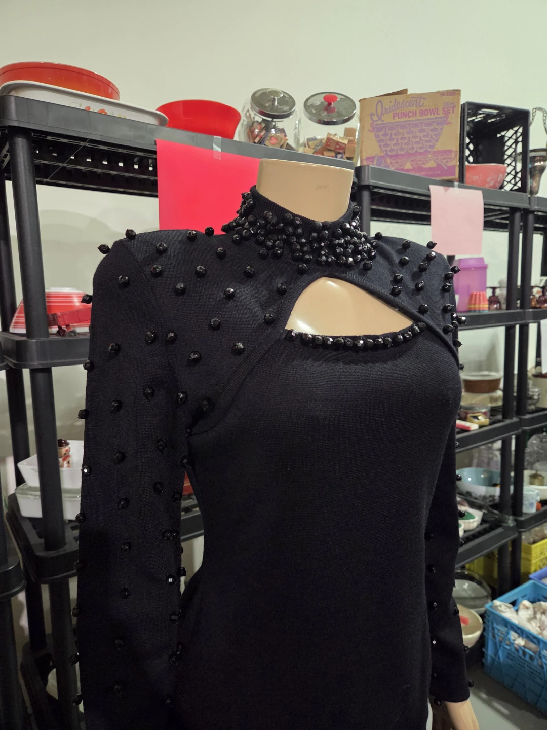 Black Beaded Dress with Cut-out Neckline - photo 4