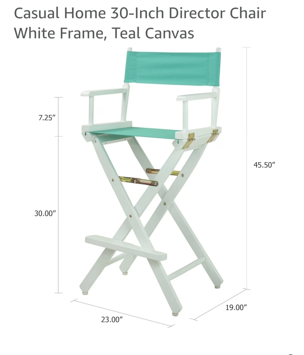 Casual Home 30-Inch Director Chair White Frame Teal - photo 3