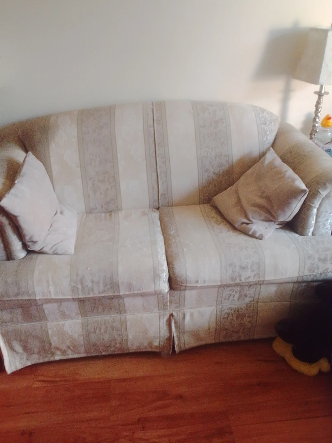 Cream Striped Sofa with Floral Pattern
