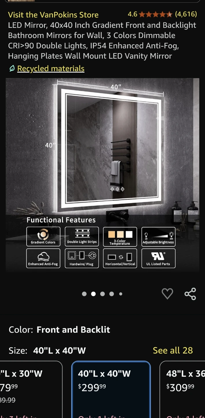 VanPokins 40x40 inch LED Bathroom Mirror (Check all pictures - photo 2