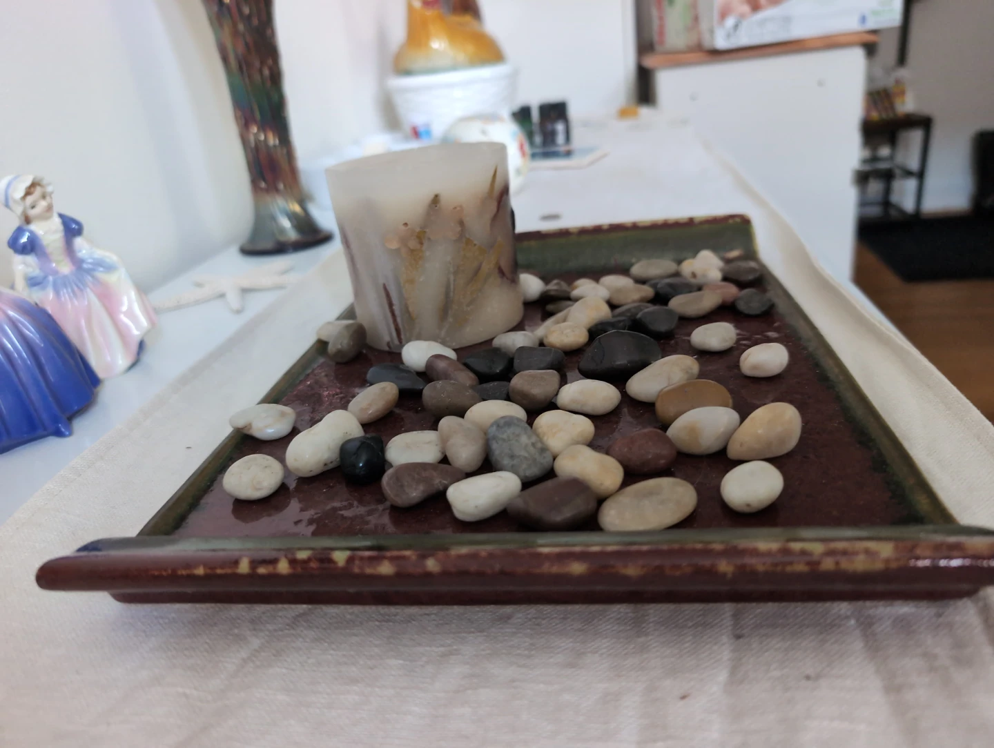 Vintage Pier 1 Imports Decorative Tray with Candle and Stones - photo 2