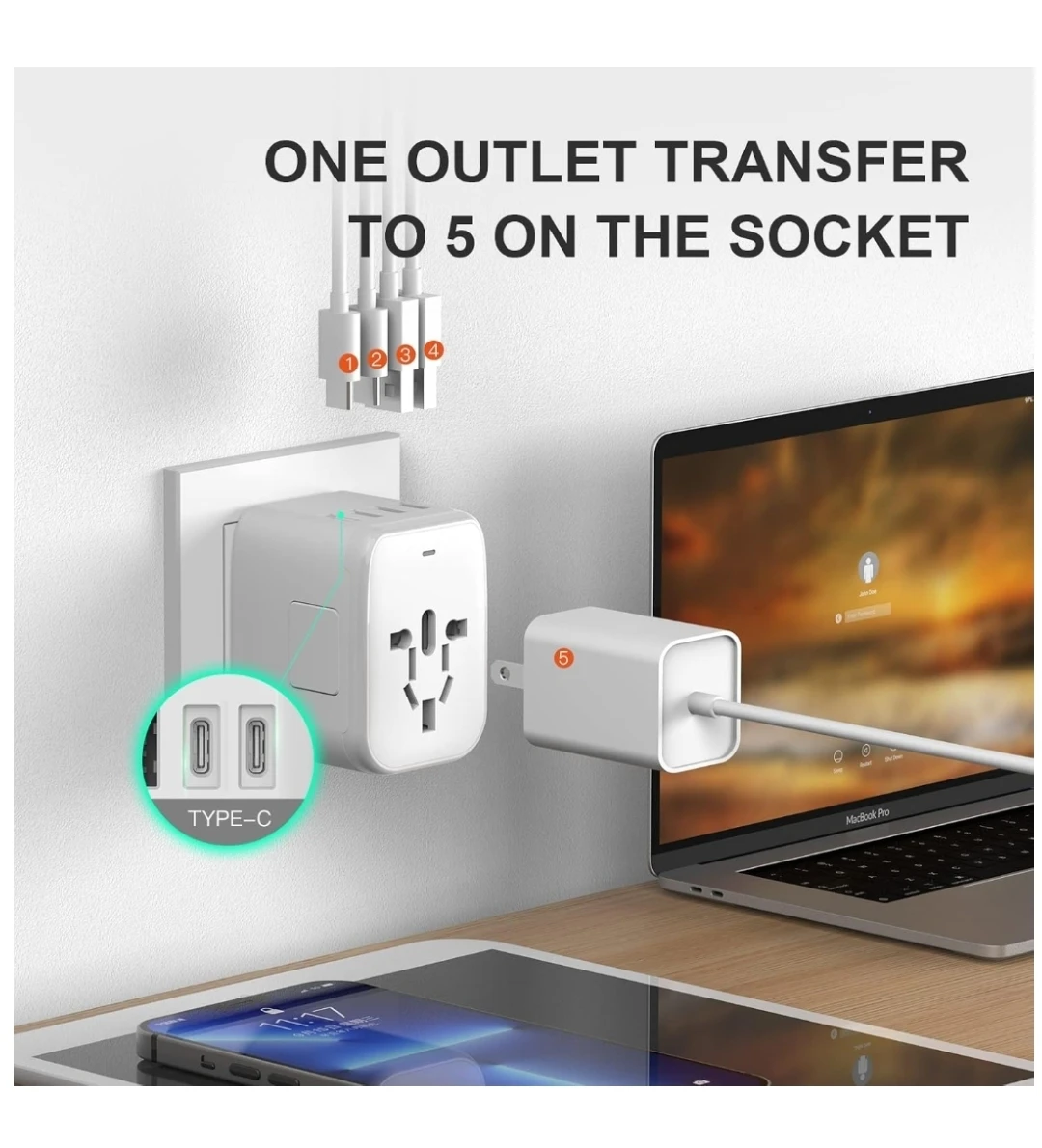 Universal Travel Adapter USB C charger USB A - photo 3