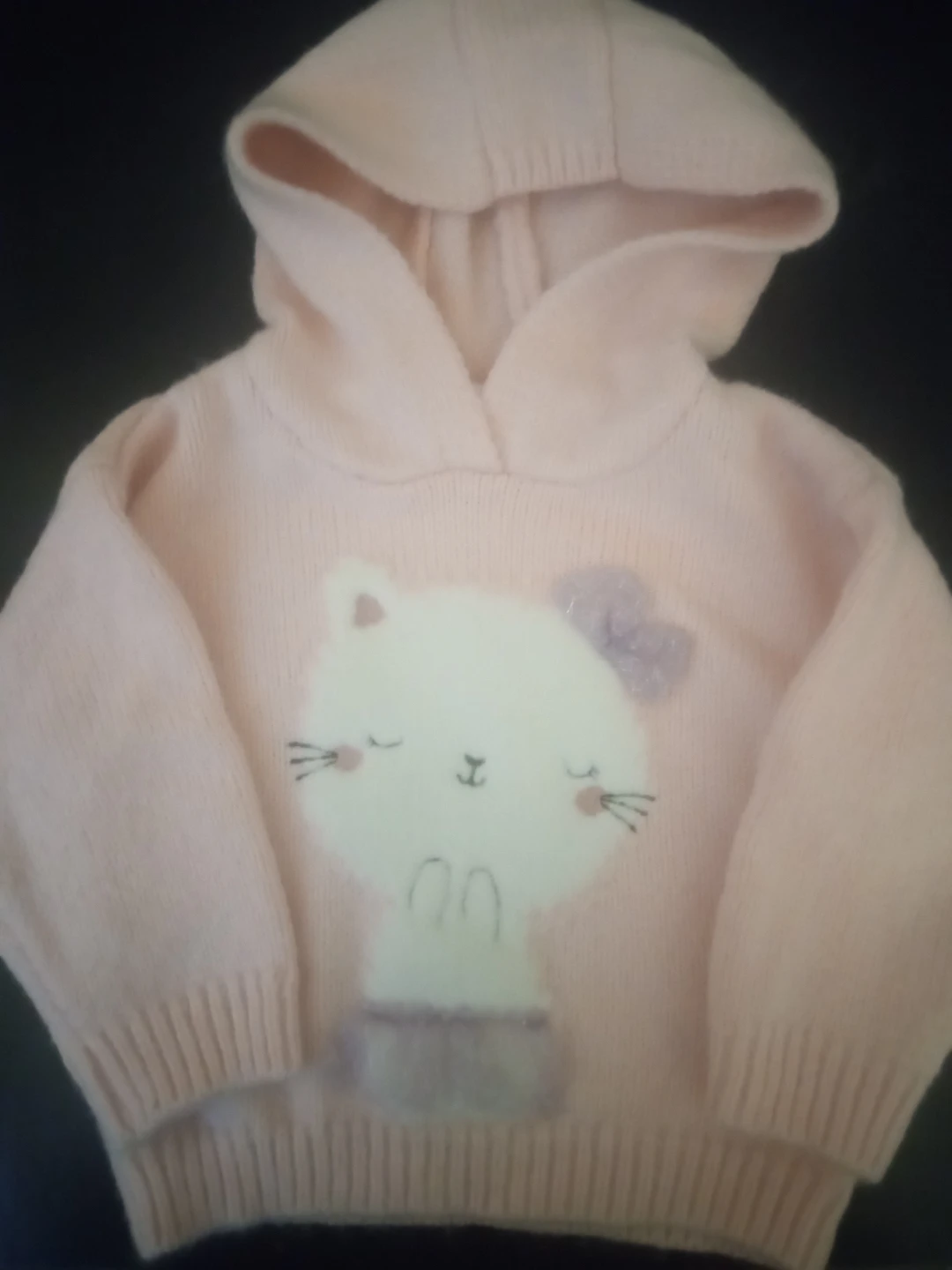 Juniors Baby Pink Cat Hoodie Sweater 9-12m