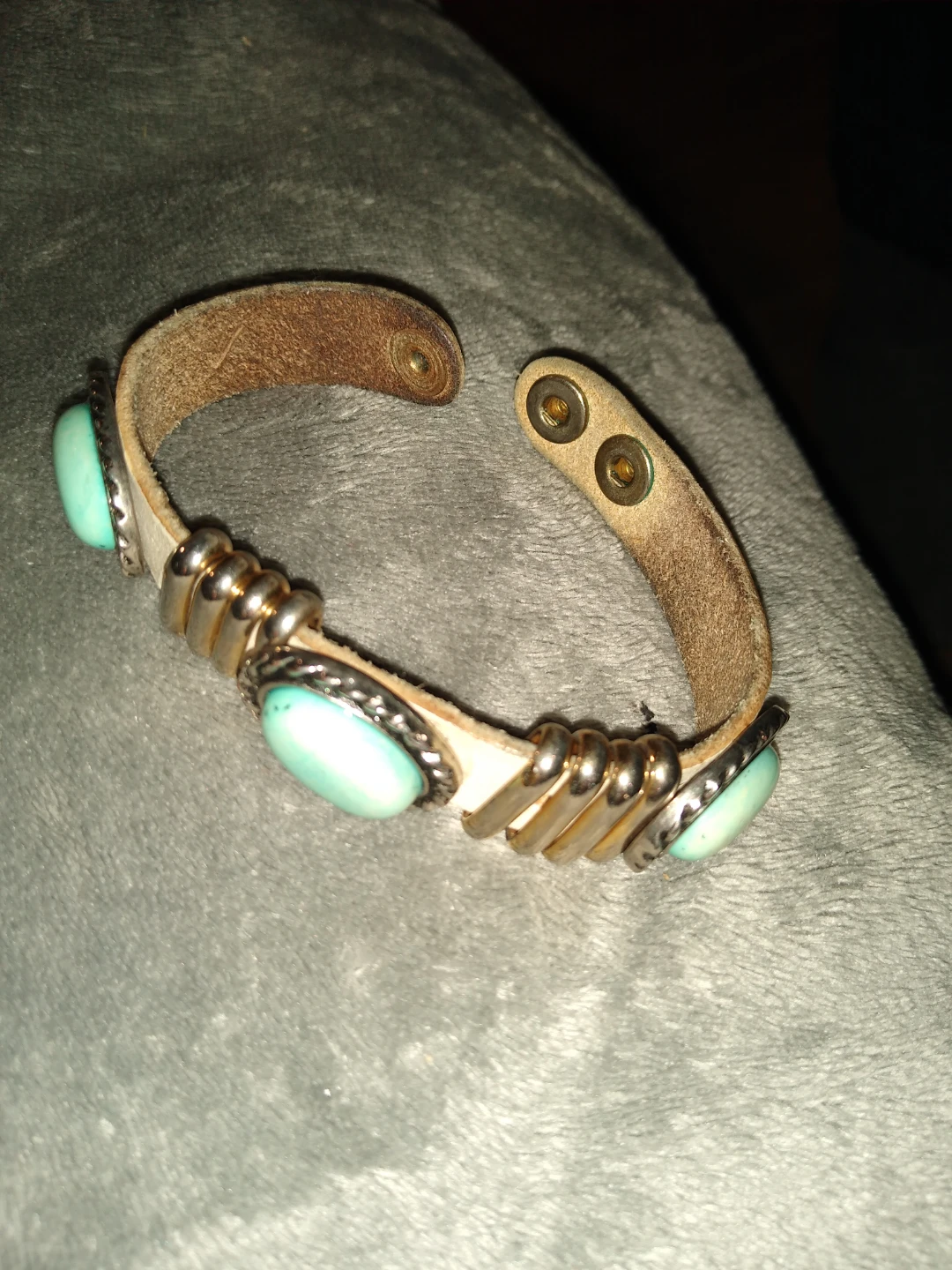 Vintage Navajo leather and turquoise bracelet - photo 3