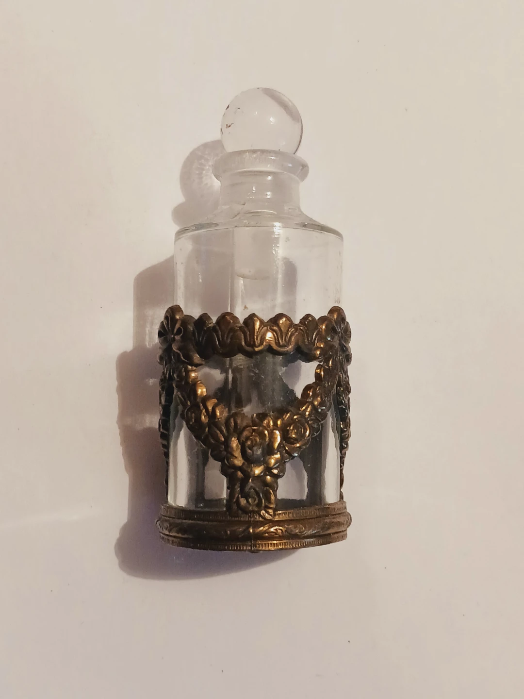 Vintage Perfume Bottle with Decorative Metal Holder
