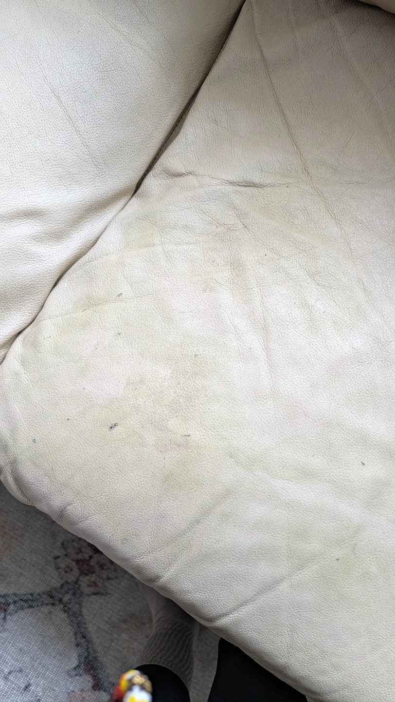 Cream Leather Three-Seater Sofa - photo 2