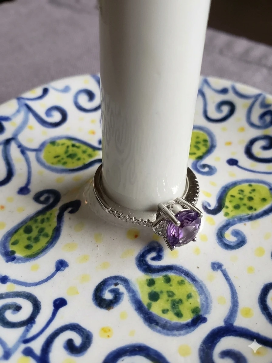 Stunning Natural Oval Amethyst & Pavé Accent Ring