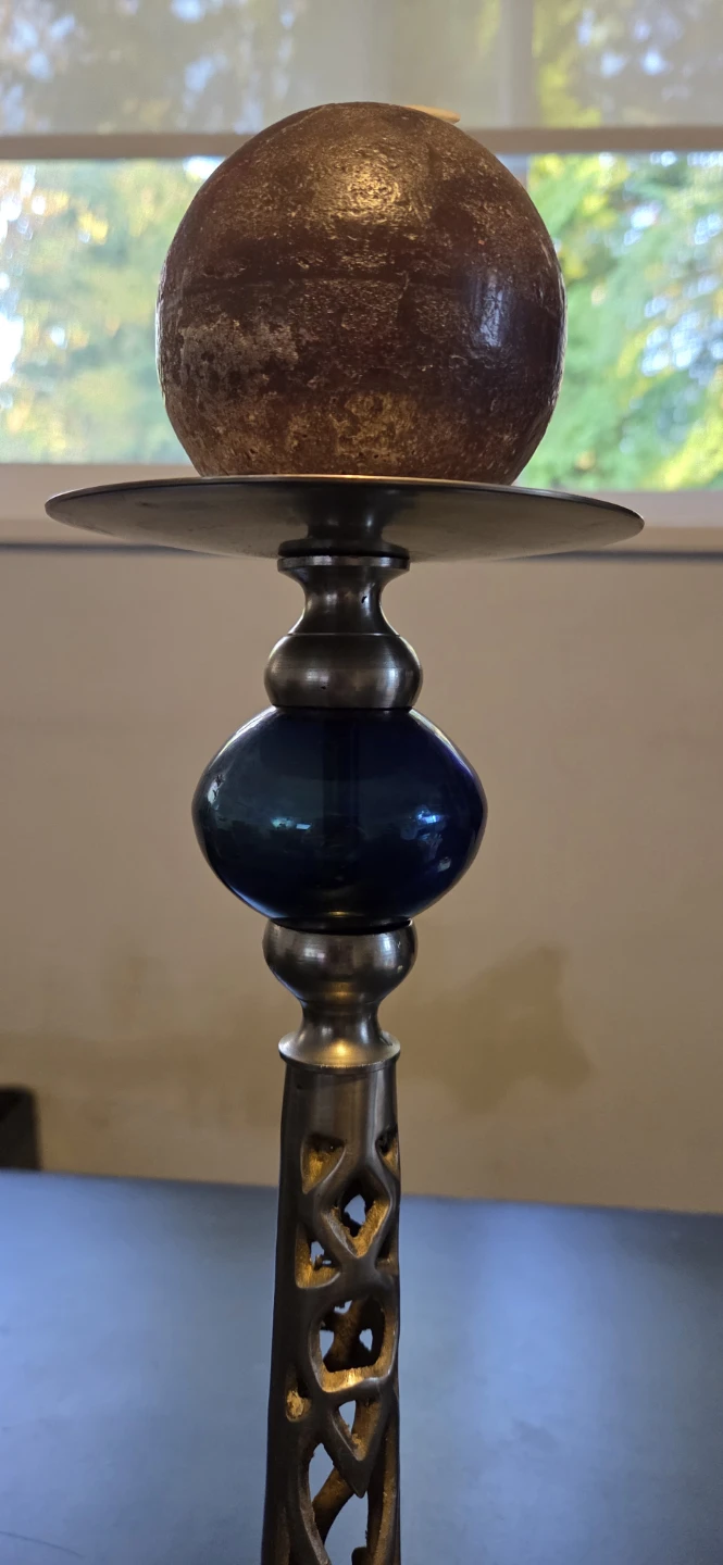 Metal and blue glass pillar candle holder - photo 2