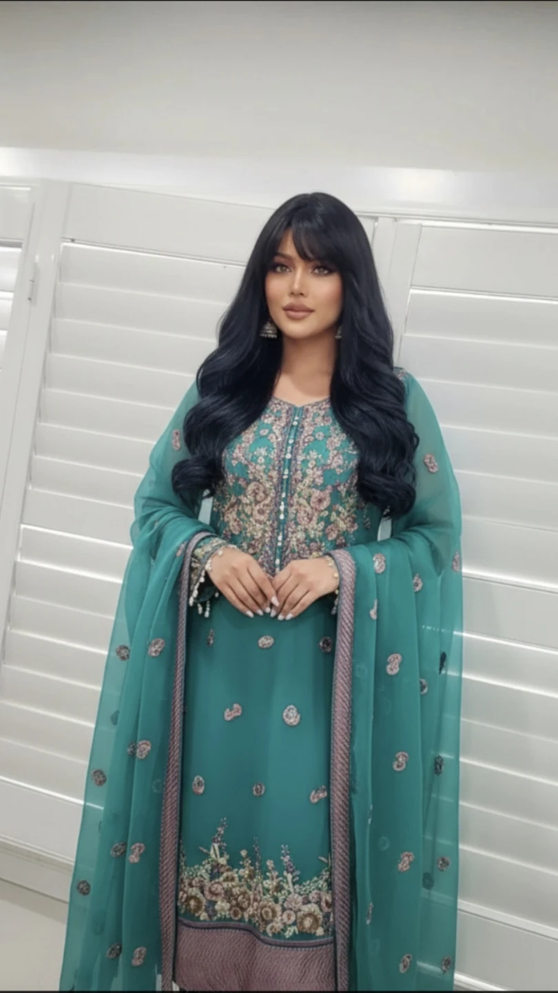 2 pc Teal Embroidered Chiffon Salwar Kameez