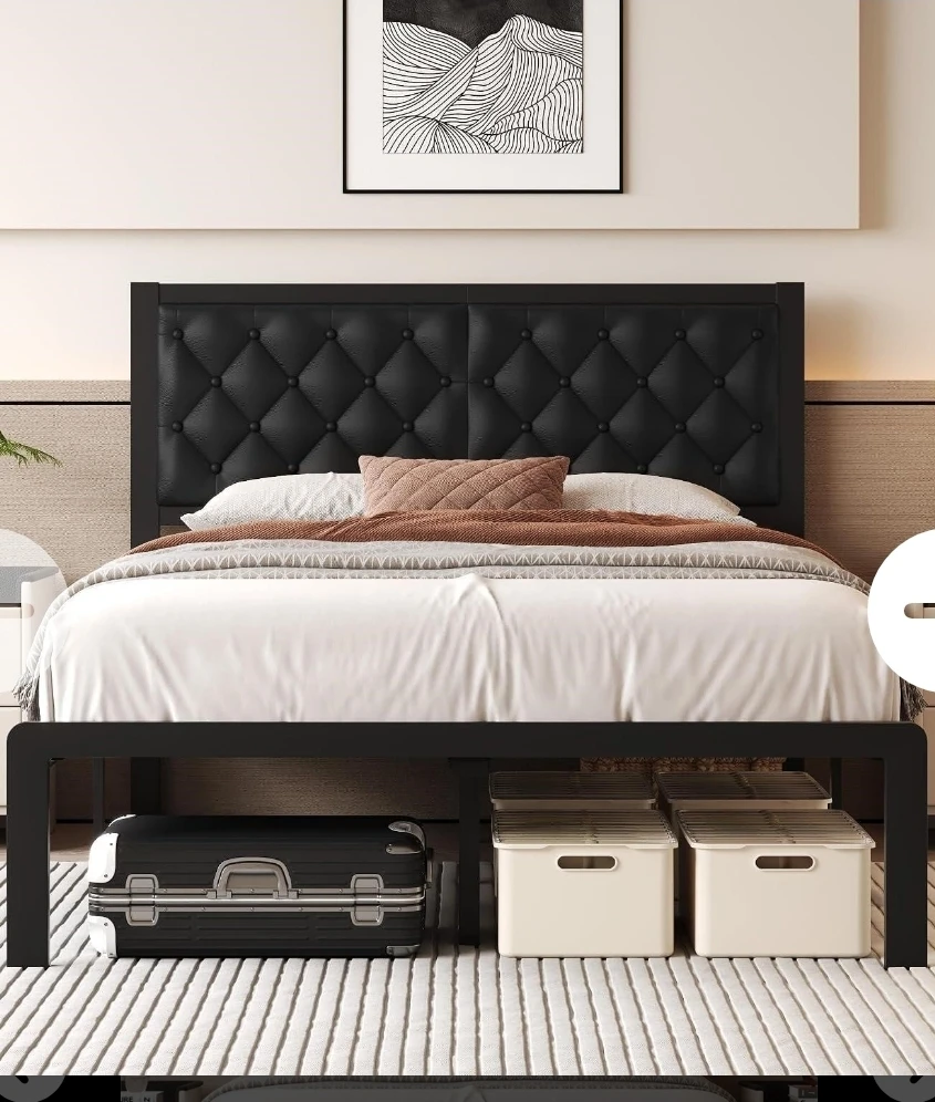 Black Tufted Upholstered Full Bed Frame