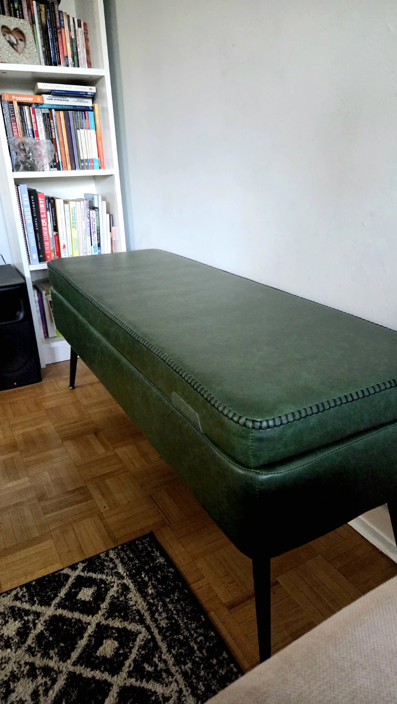 Forest Green Leather Storage Ottoman Bench *new - photo 3