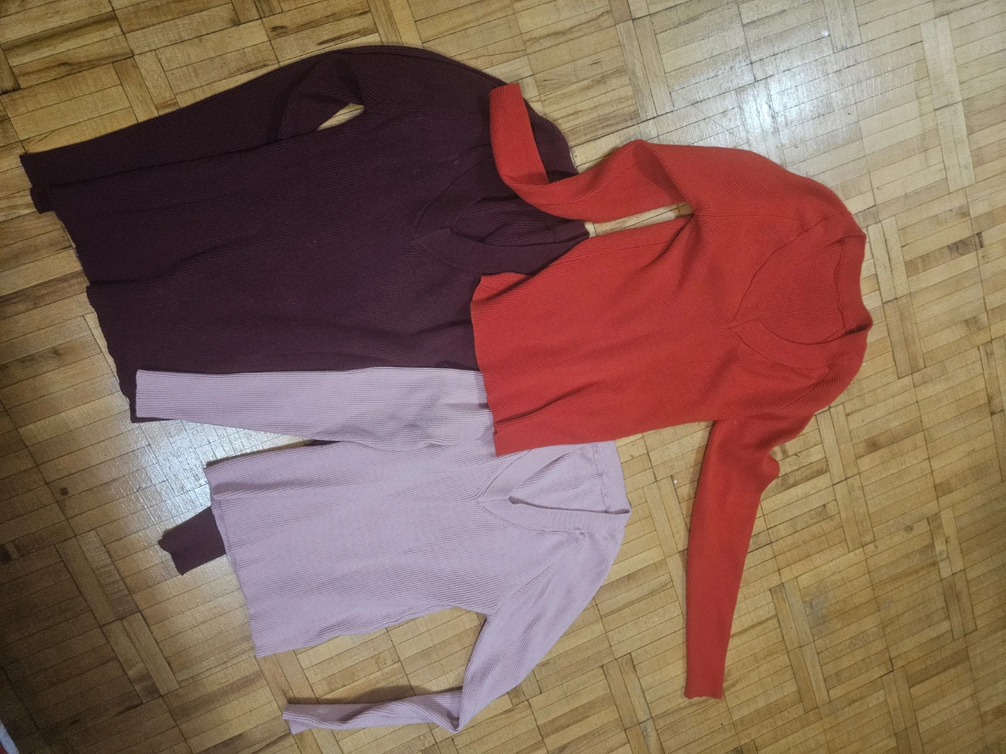 Set of 3 Long Sleeve Ribbed Sweaters
