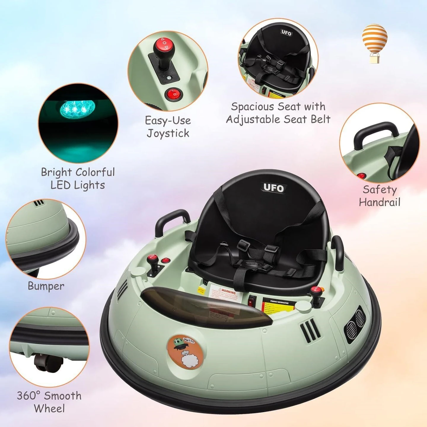 Kids UFO Ride-On Bumper Car with Remote Control - photo 2