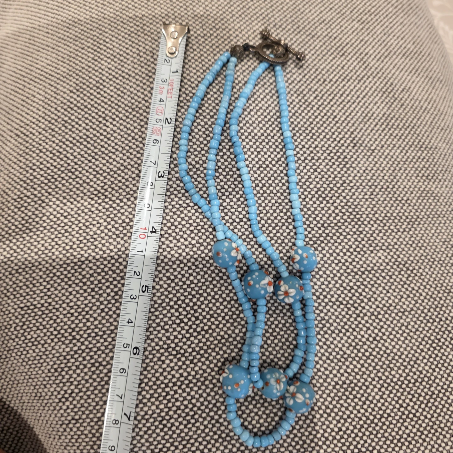 Vintage 1999 Blue Beaded Necklace with Floral Beads - photo 4