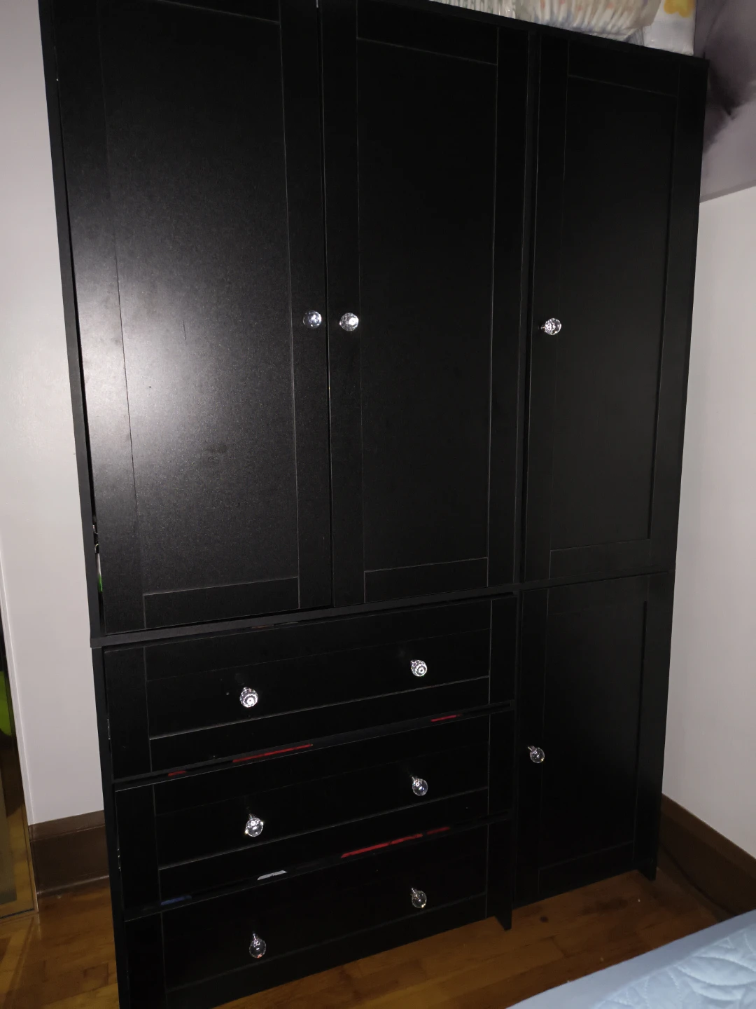 Black Wardrobe Armoire with Drawers