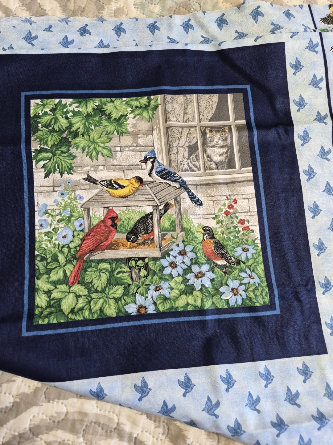 46" x 72" Piece of Material with Cardinals Blue Jay's Birds Cats - photo 3
