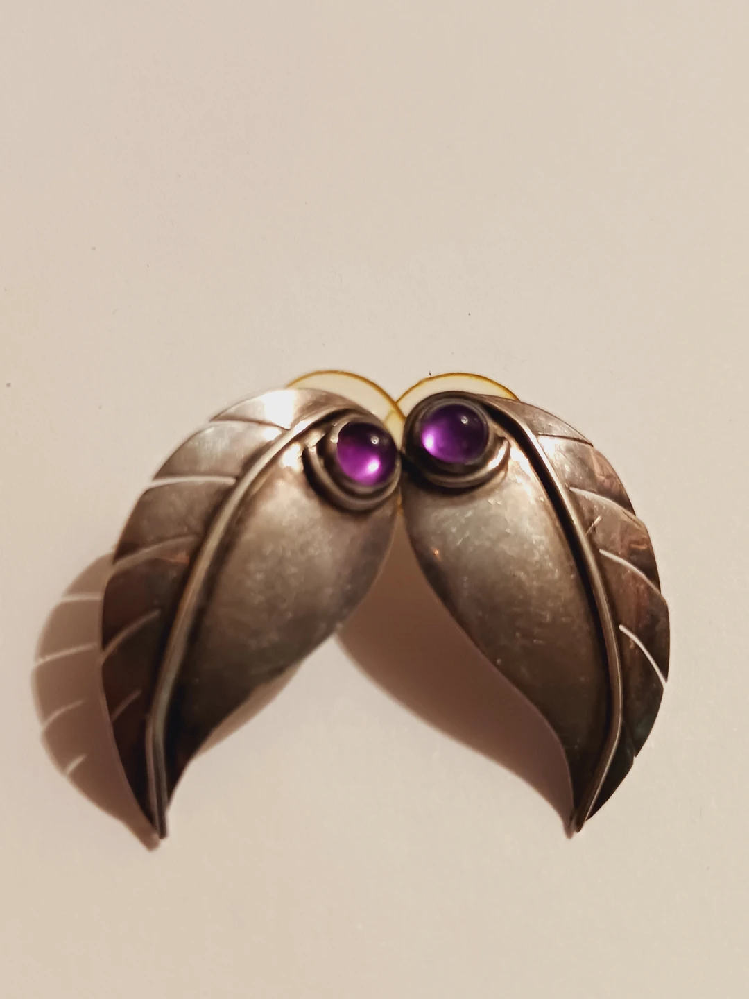 Navajo Sterling Silver 925 Amethyst Leaf Earrings