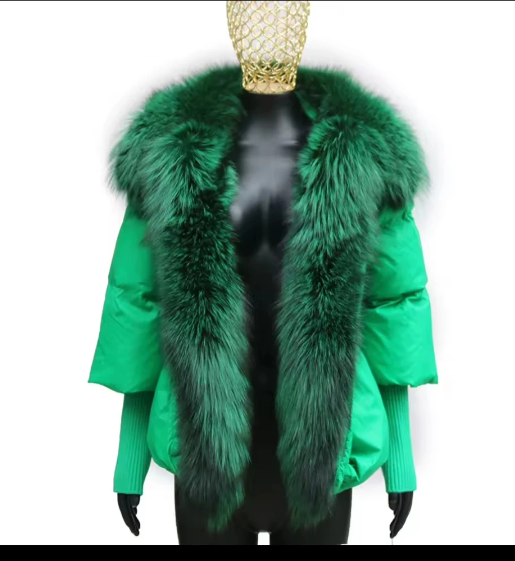 Green Puffer Jacket with Fur Trim