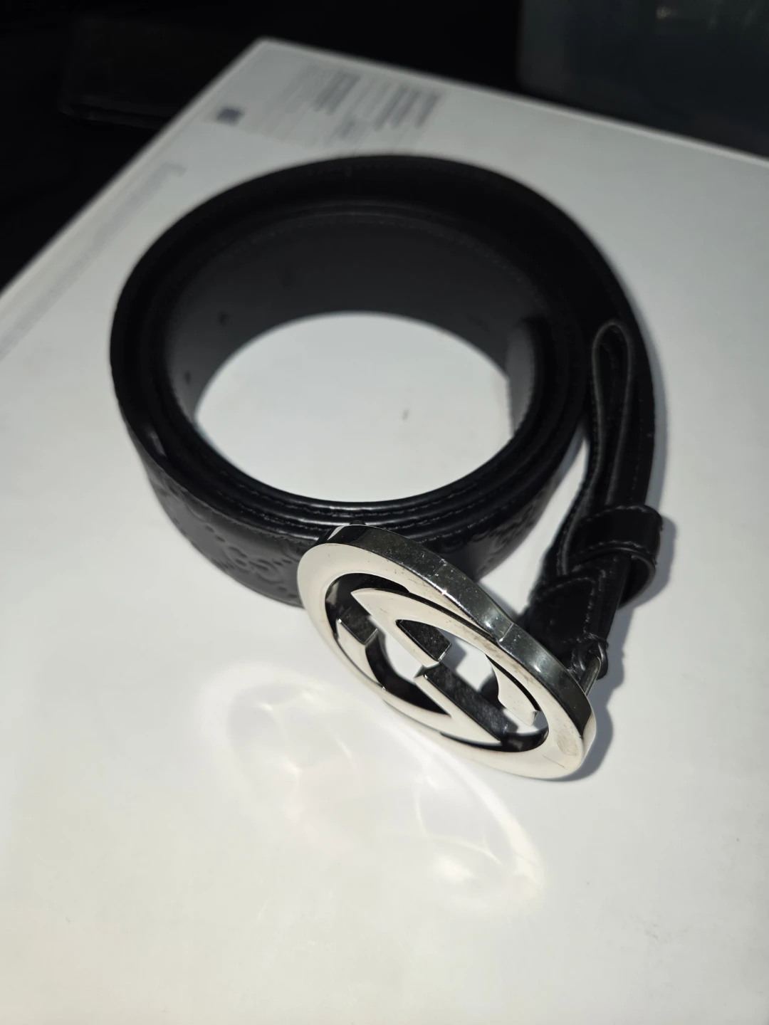 Gucci Interlocking G Black Leather Belt
