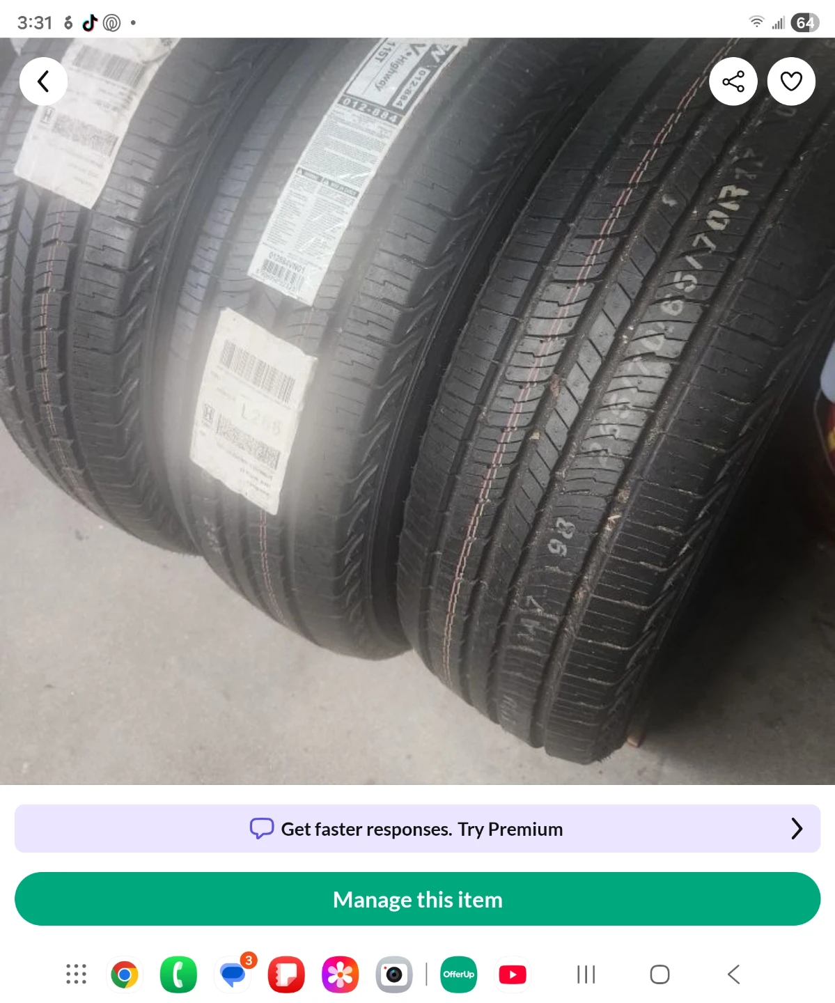 Set of 4 New 215/65R17 Tires