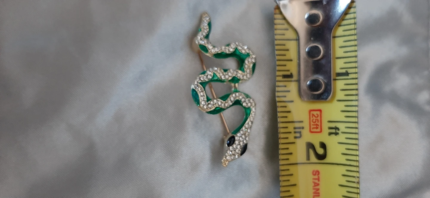 Snake brooch, green enamel & clear crystals. - photo 2