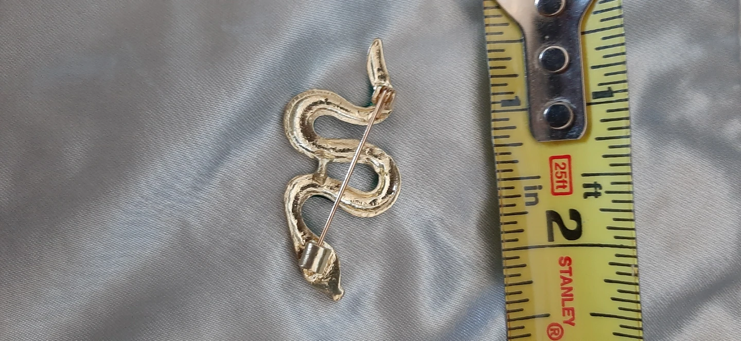 Snake brooch, green enamel & clear crystals. - photo 3