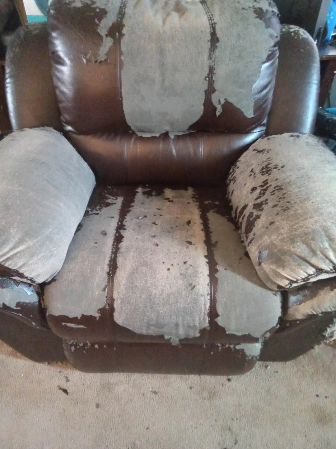Powered Brown faux leather recliner