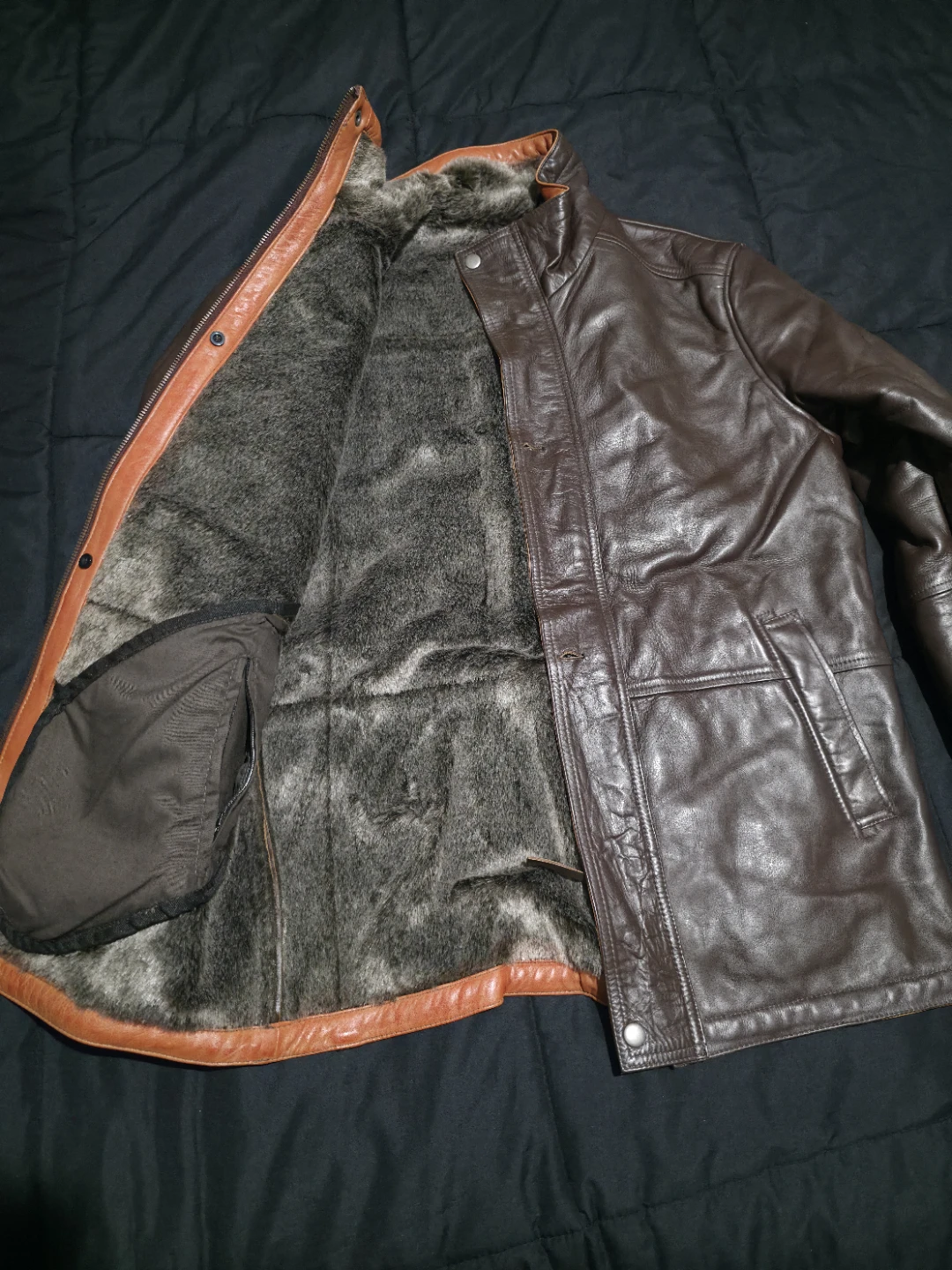 Men’s Brown Leather Jacket with Faux Fur Lining - photo 3