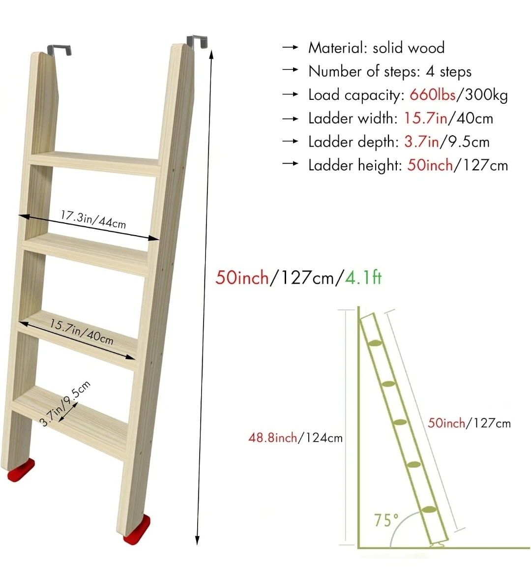 50-inch Wooden Bunk Bed Ladder - photo 4