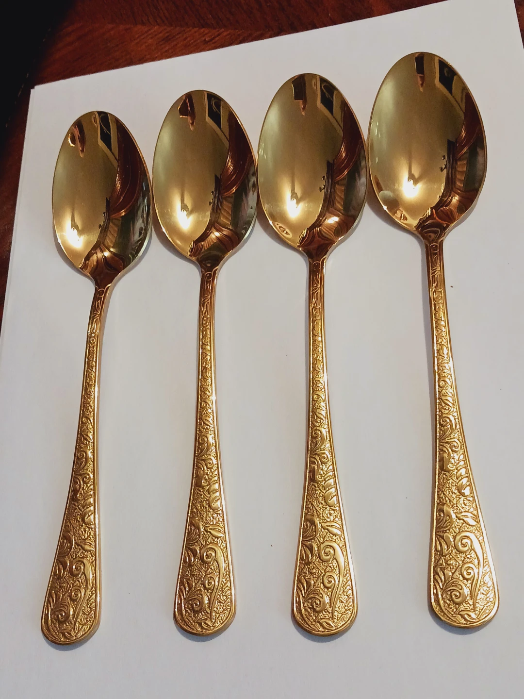Set of 4 × Gold Plated Decorative Large Spoons - photo 2