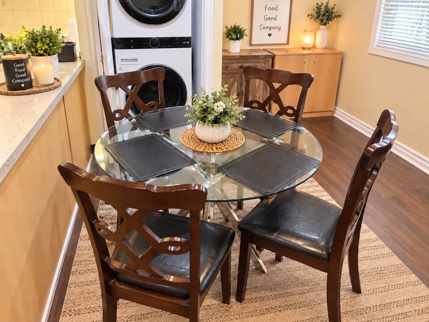 Glass Top Round Dining Table with 4 Chairs