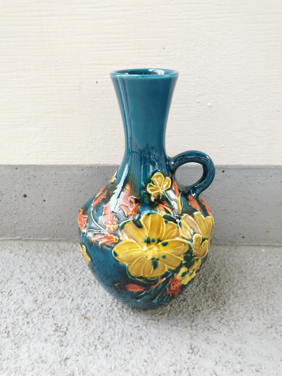 Vintage Italian Alvino Bagni Blue Floral Pottery Jug Vase