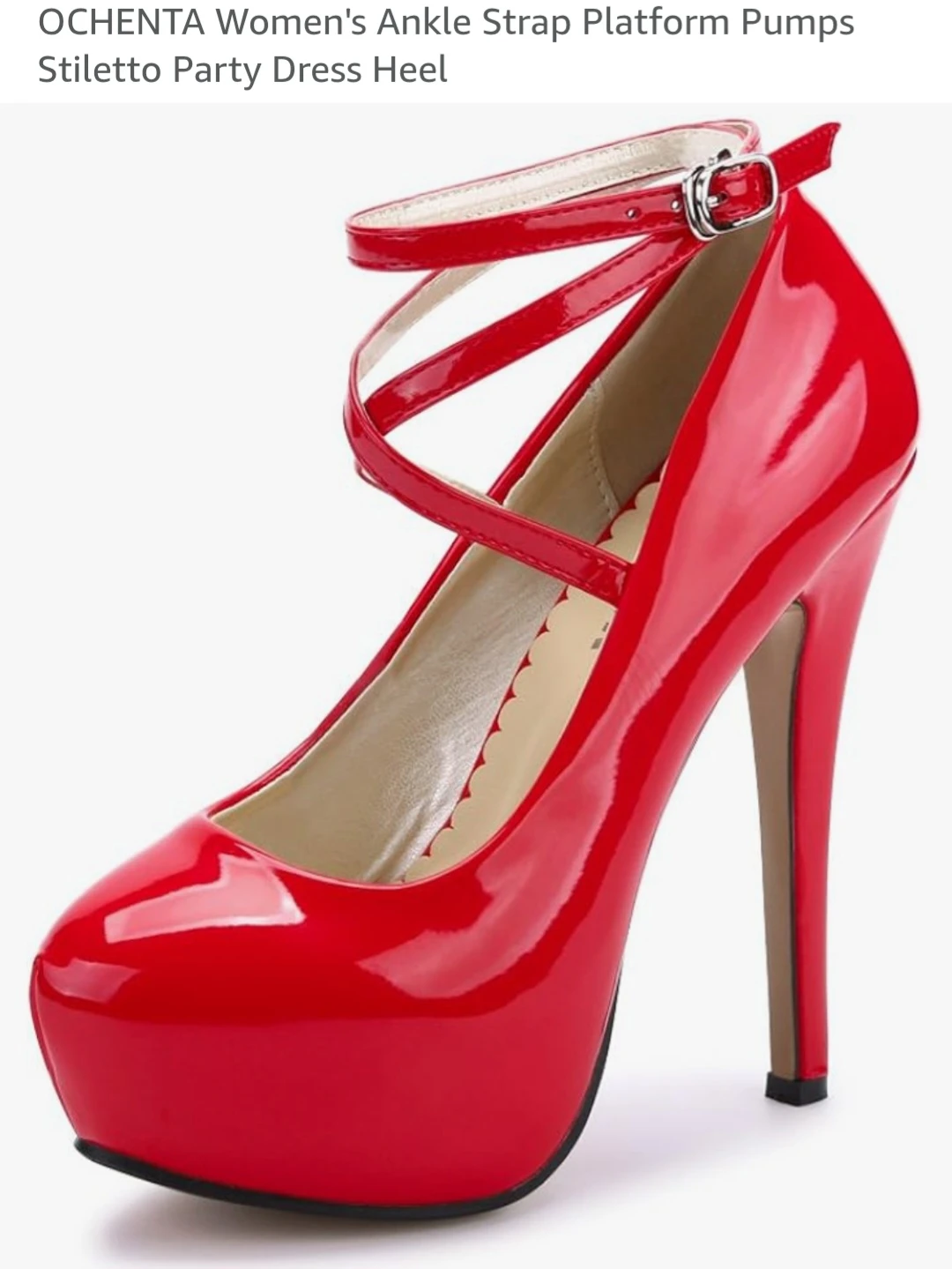 New OCHENTA Women's Red Ankle Strap Platform Heels - photo 3