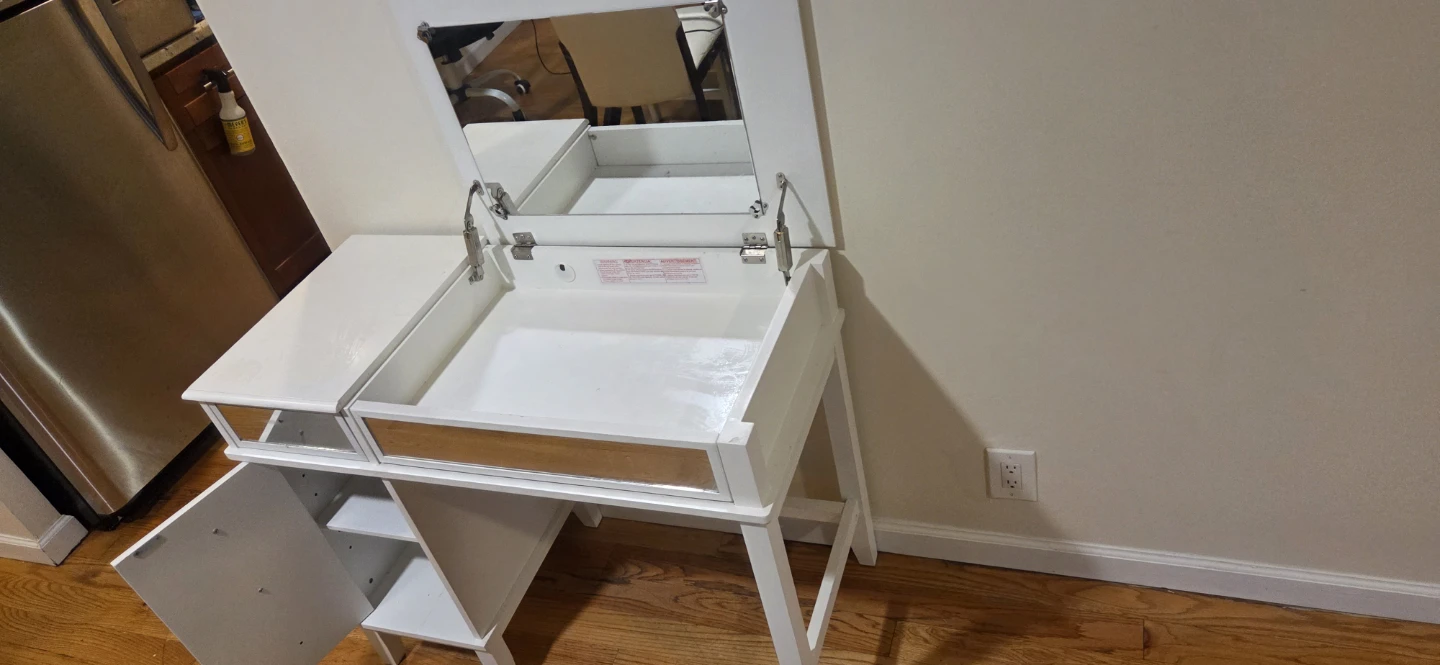 White Vanity Desk with Mirror and Storage - photo 2