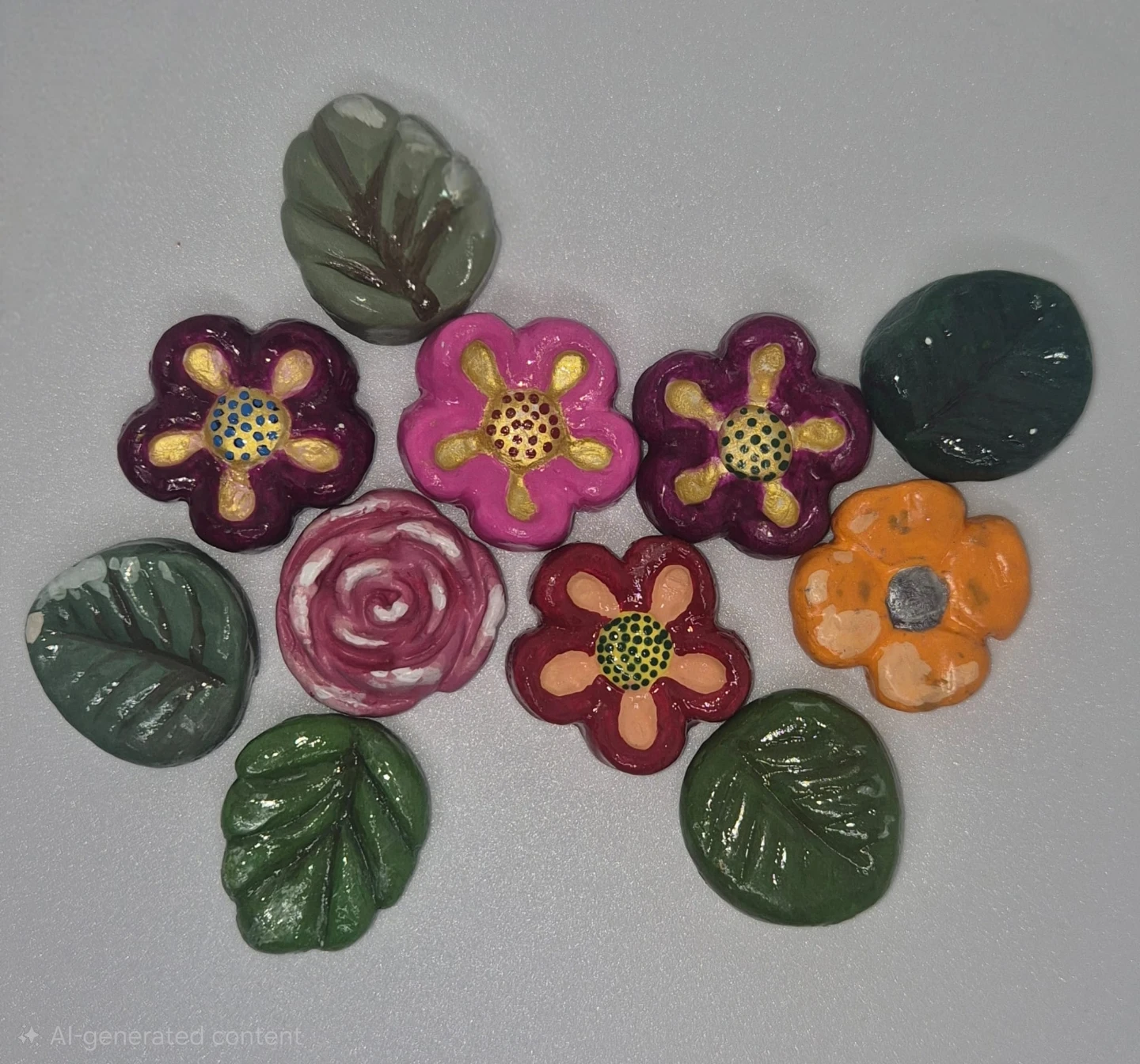 Handmade Flower and Leaf Keychains - Set of 10