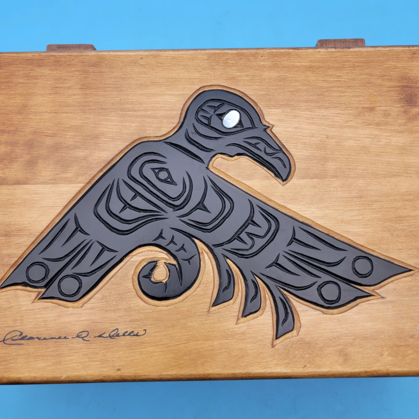 WOODEN RAVEN KEEPSAKE BOX by Clarence A. Wells Haida Carver - photo 2