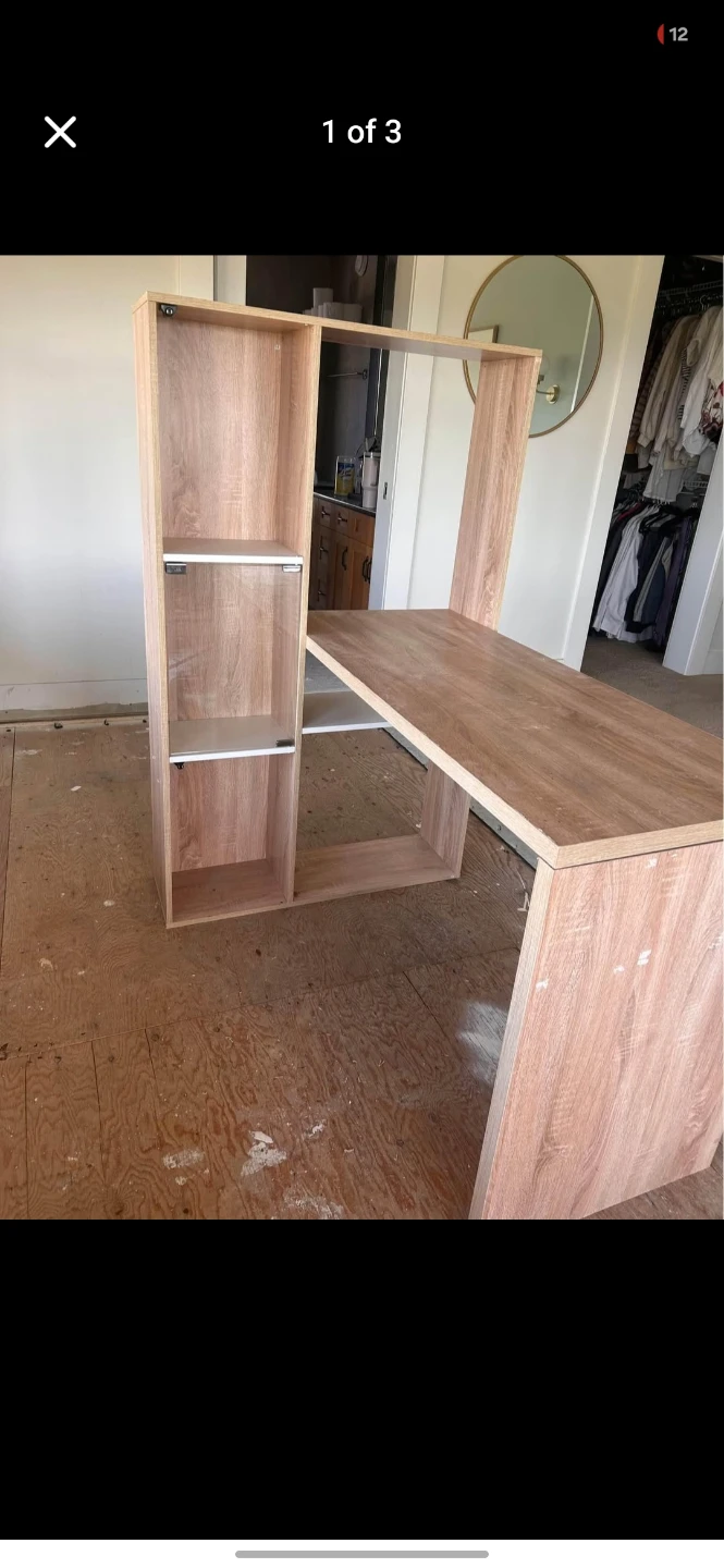 Wood Grain Desk with Integrated Shelving