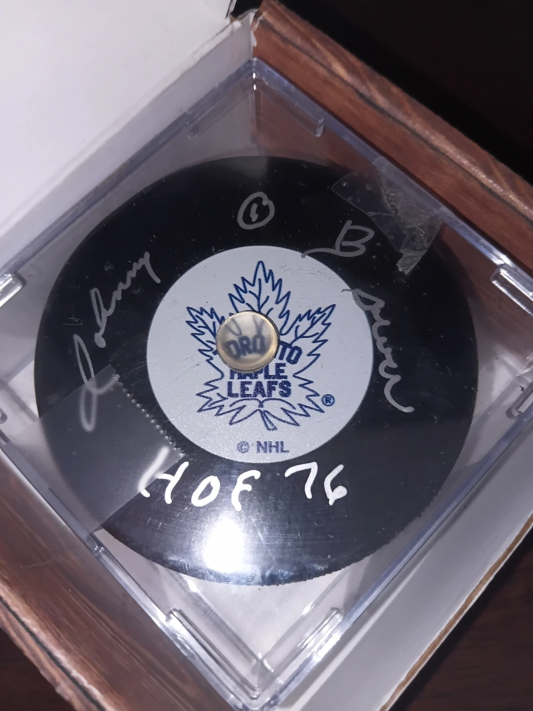 HOF Johnny Bower Signed Toronto Maple Leafs Puck