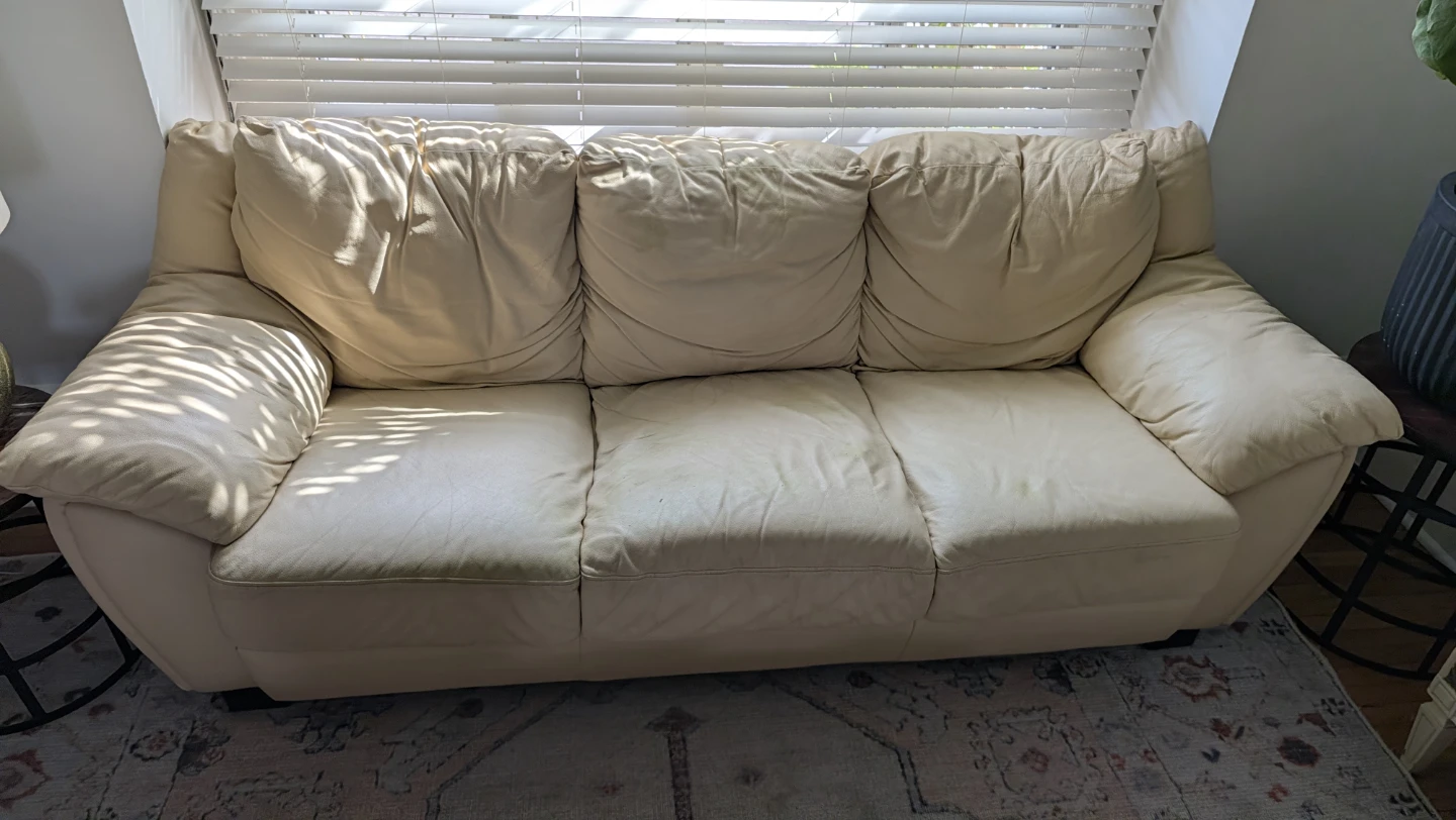 Cream Leather Three-Seater Sofa