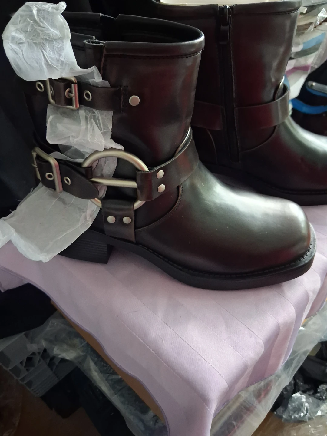 Dark Brown Buckle Moto Boots - photo 2