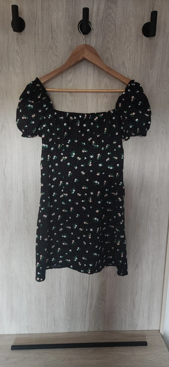 Divided H&M Black Floral Puff Sleeve Mini Dress - photo 2