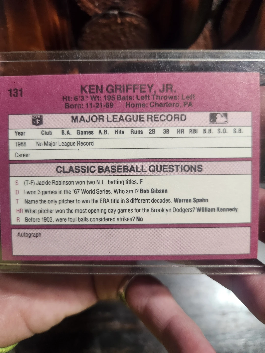 1989  Ken Griffey Jr. Rookie Card #131 RC Mariners - photo 4