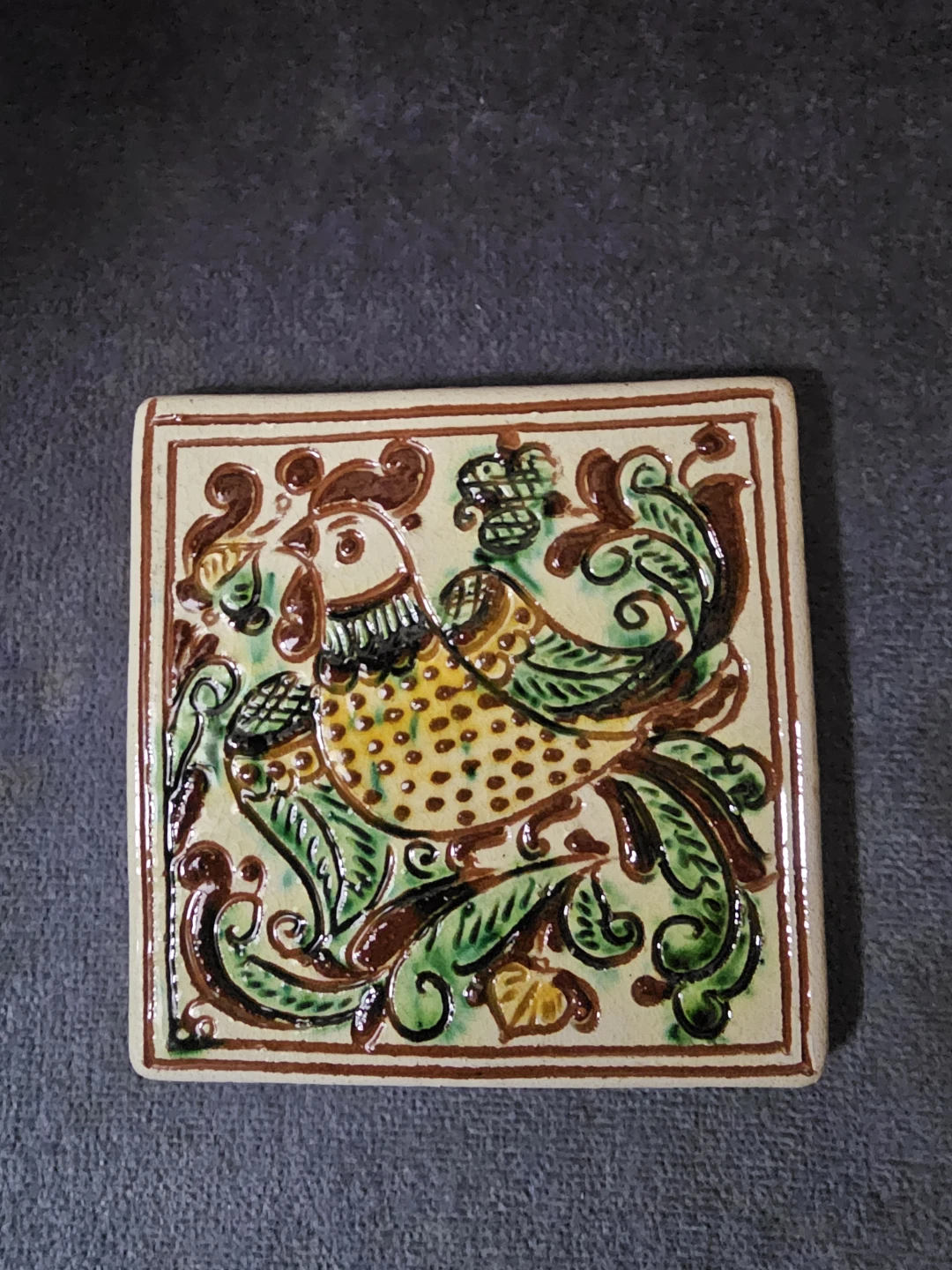 Signed Kosiv Ceramic Rooster Tile 2008
