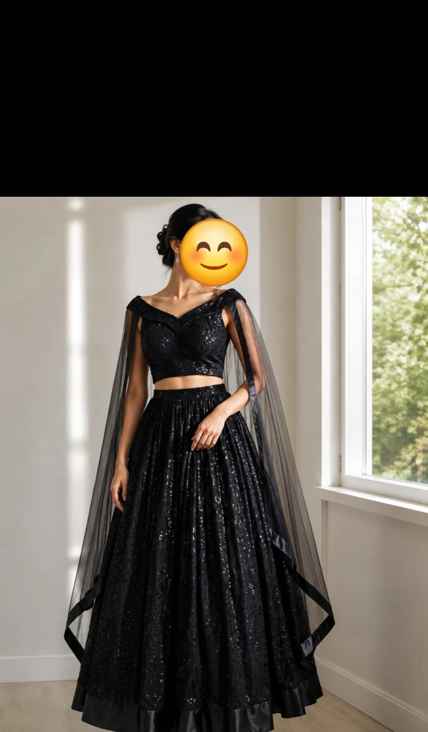 Black sequined lehenga set with dupatta