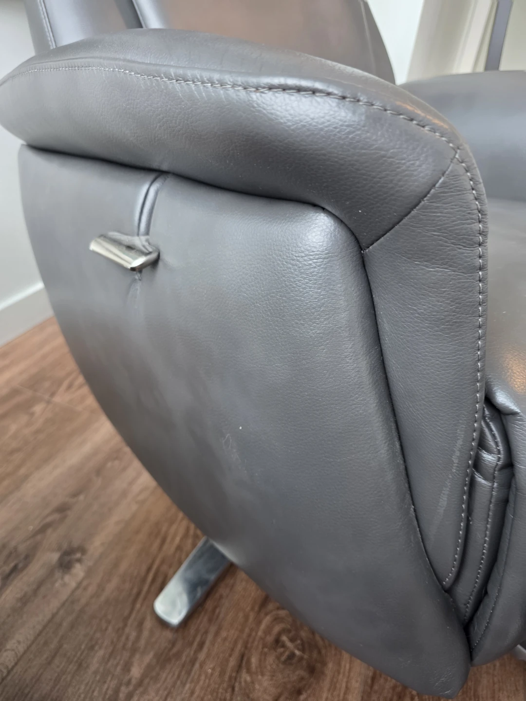 Modern Grey Leather Recliner with Ottoman - photo 3