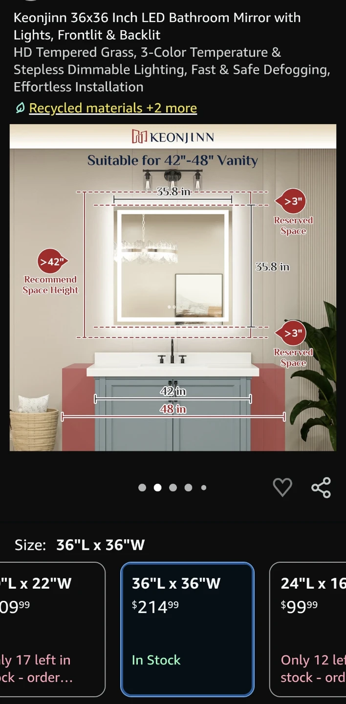 Keonjinn 36x36 Inch LED Bathroom Mirror - photo 2