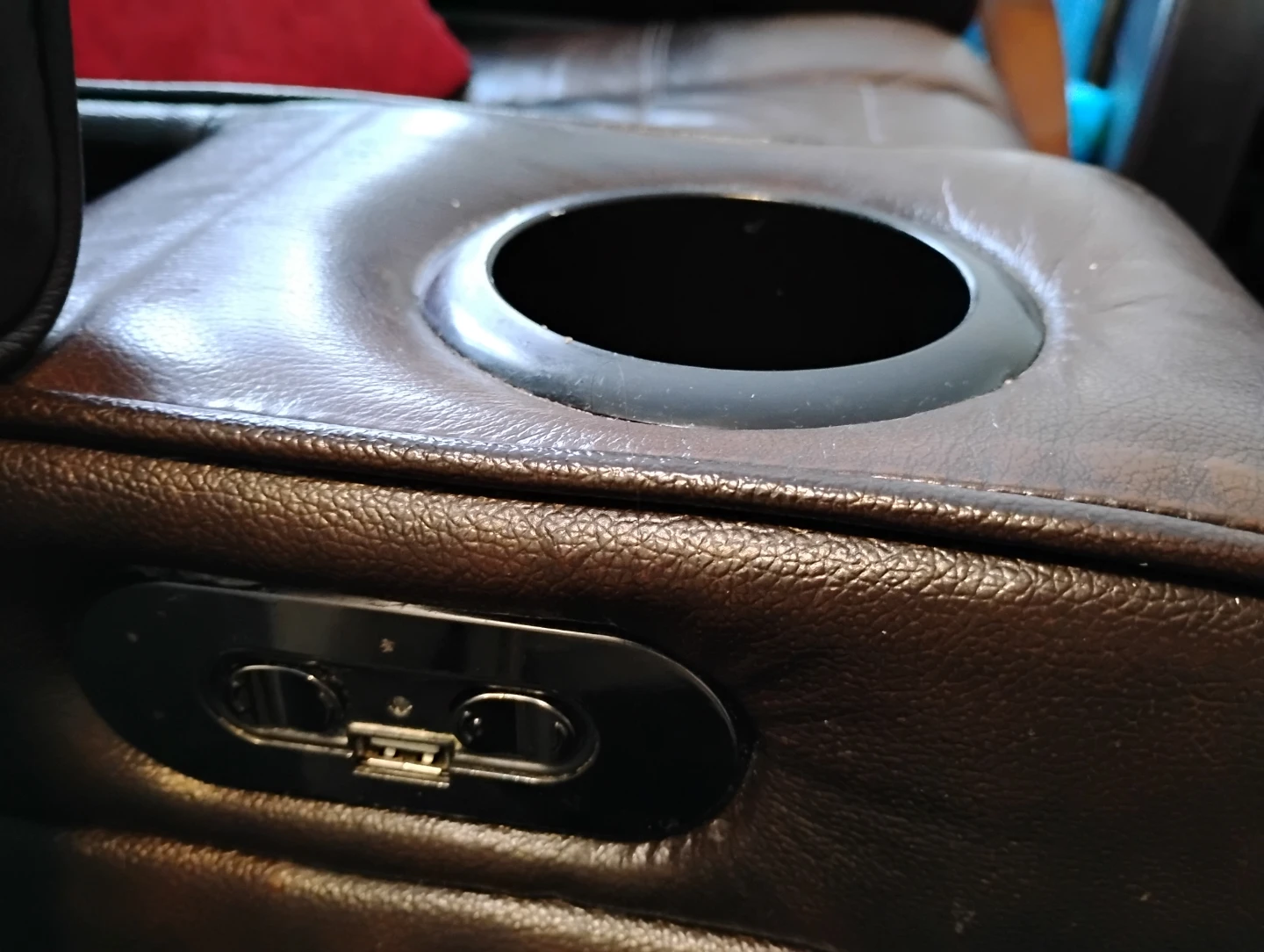 Dark brown leather power recliner