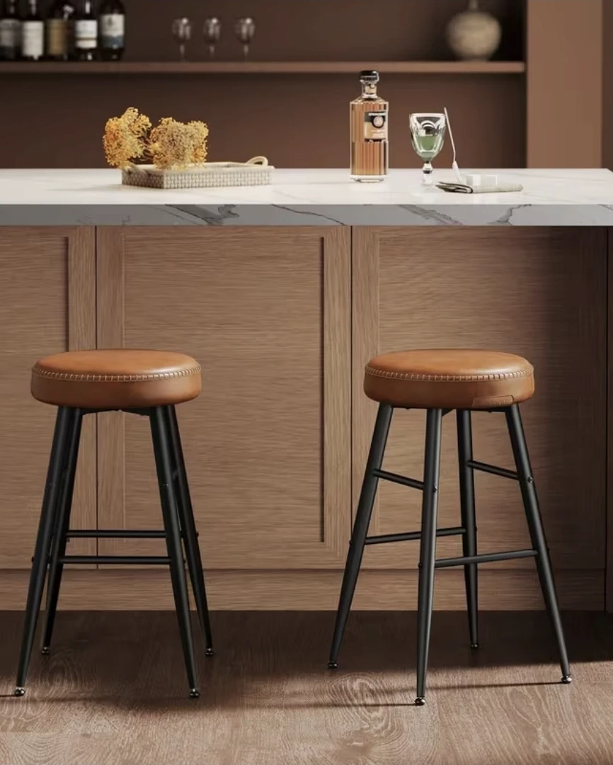 Set of 2 Leather Bar Stools – Caramel Brown *new - photo 4