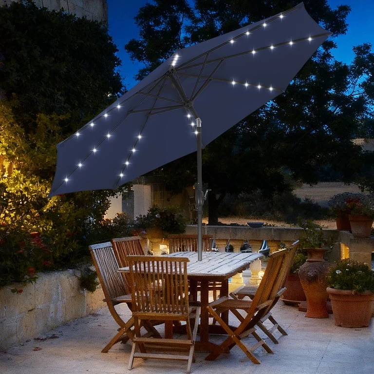 NEW In Box 9Ft Navy Blue Solar Powered LED Patio Umbrella