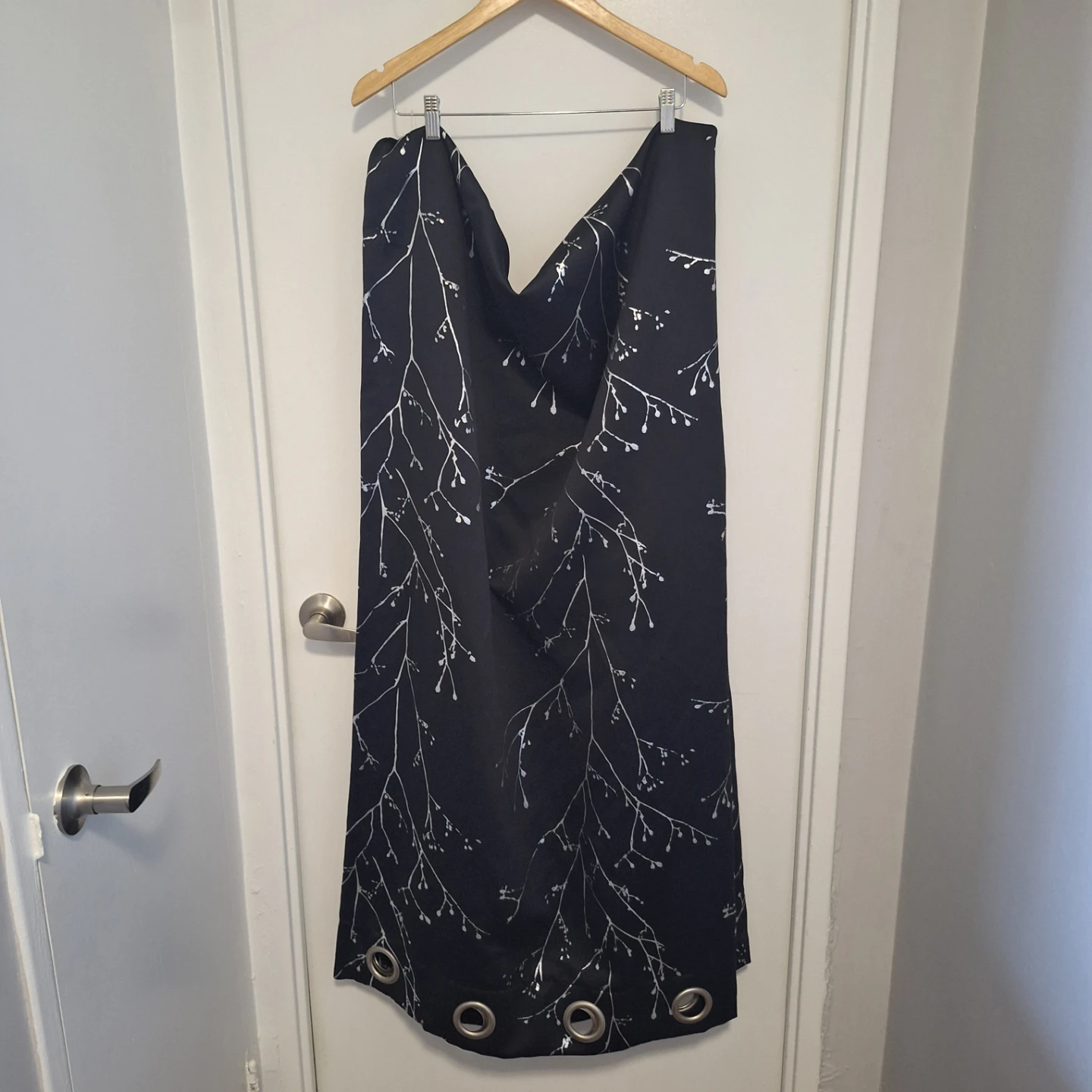 Black and silver branch pattern curtain